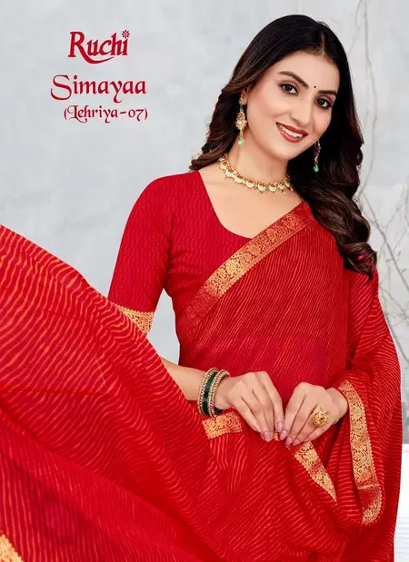Simayaa Lehriya Vol 07 By Ruchi Chiffon Saree With Attached Border Saree Online Wholesale